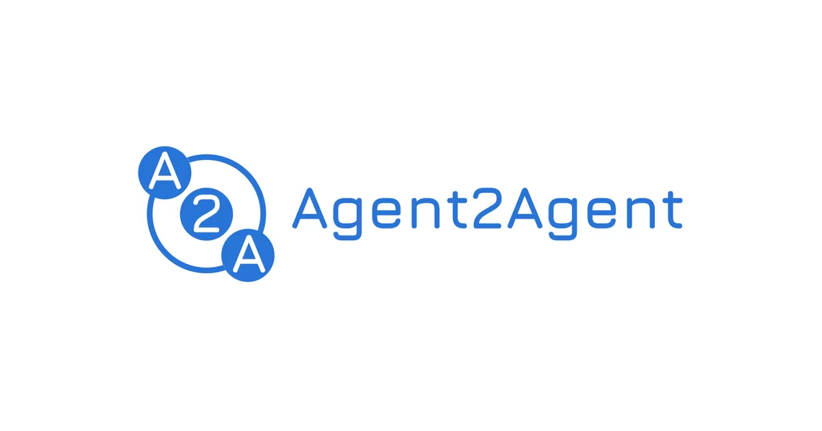 The Agent2Agent logo, blue A-2-A circles beside the Agent2Agent wordmark in blue on a white card