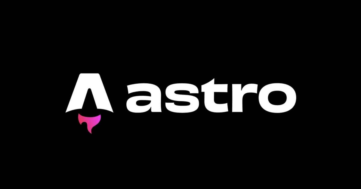 The Astro rocket logo with a pink flame and the astro wordmark in white on a black card