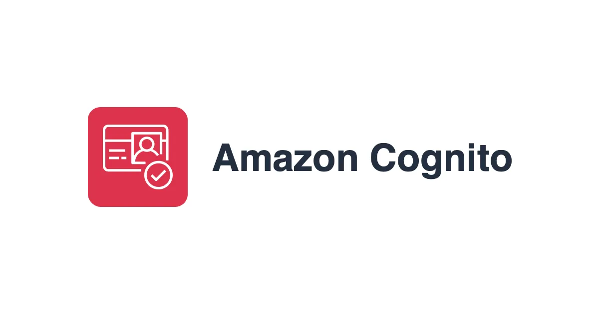 The Amazon Cognito icon, a white line-drawn ID card with a person's portrait and a circled check mark at its lower right, on a red rounded square, beside the words Amazon Cognito in dark navy on a white card