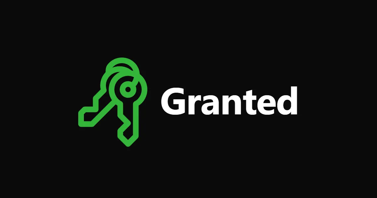 The Granted logo, two overlapping green outlined keys sharing one bow, beside the Granted wordmark in white on a near-black card