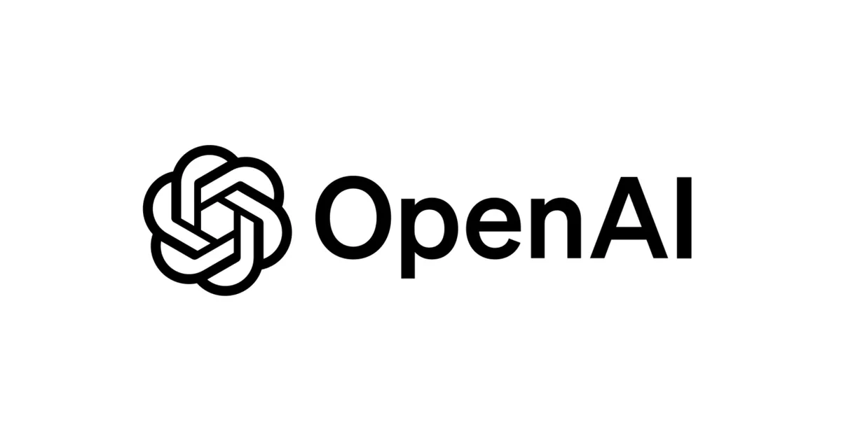 The OpenAI knot logo and the OpenAI wordmark in black on a white card