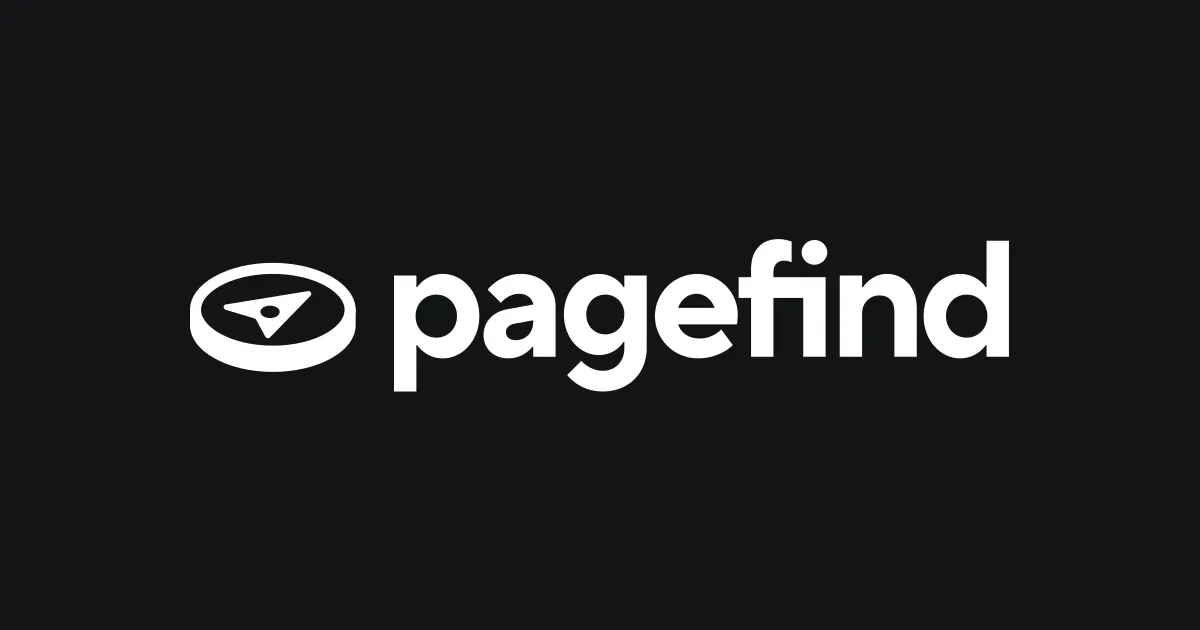 The pagefind compass mark, an ellipse enclosing a needle, beside the lowercase pagefind wordmark in white on a near-black card