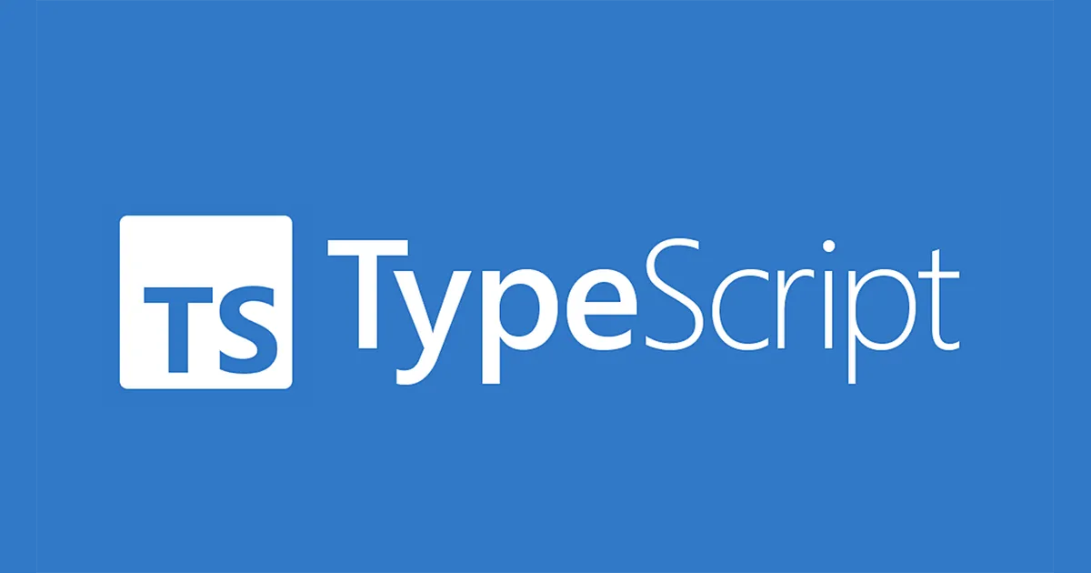 The TypeScript TS square logo and wordmark in white on a blue card