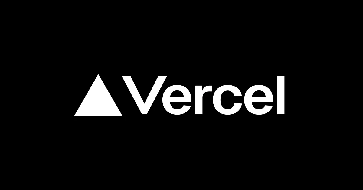 The Vercel triangle logo and wordmark in white on a black card